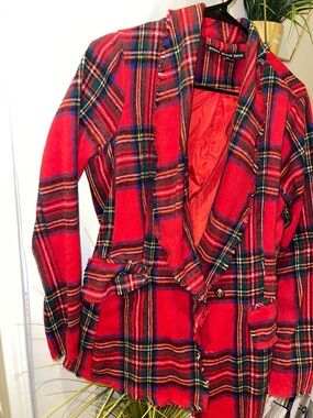 HYFVE Red Plaid Hooded Blazer Jacket